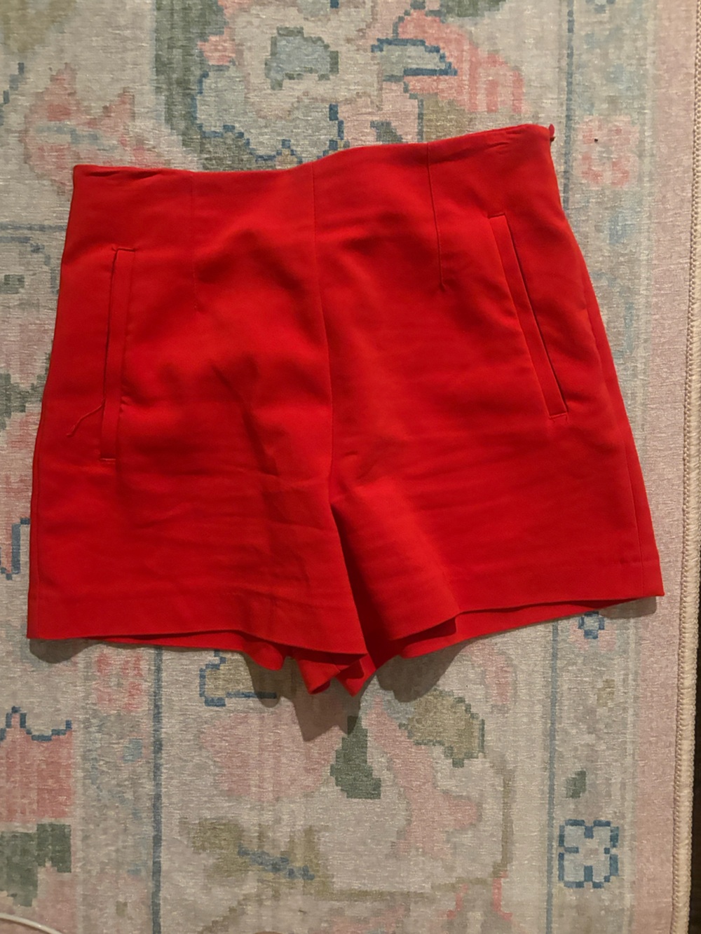 Zara Red High-Waist Tailored Shorts